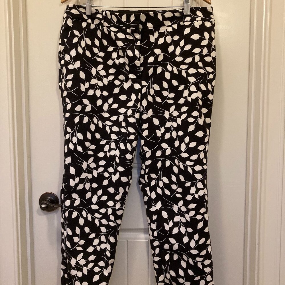Talbots High Waist Hampshire Ankle Pant, 16WP – Black White Leaf Print